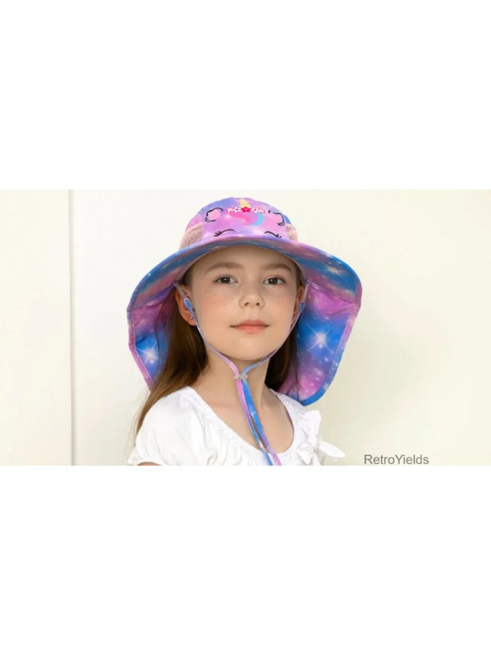 Kids UPF 50+ Sun Hat Wide Brim Neck Flap Adjustable Chin Strap Breathable Mesh